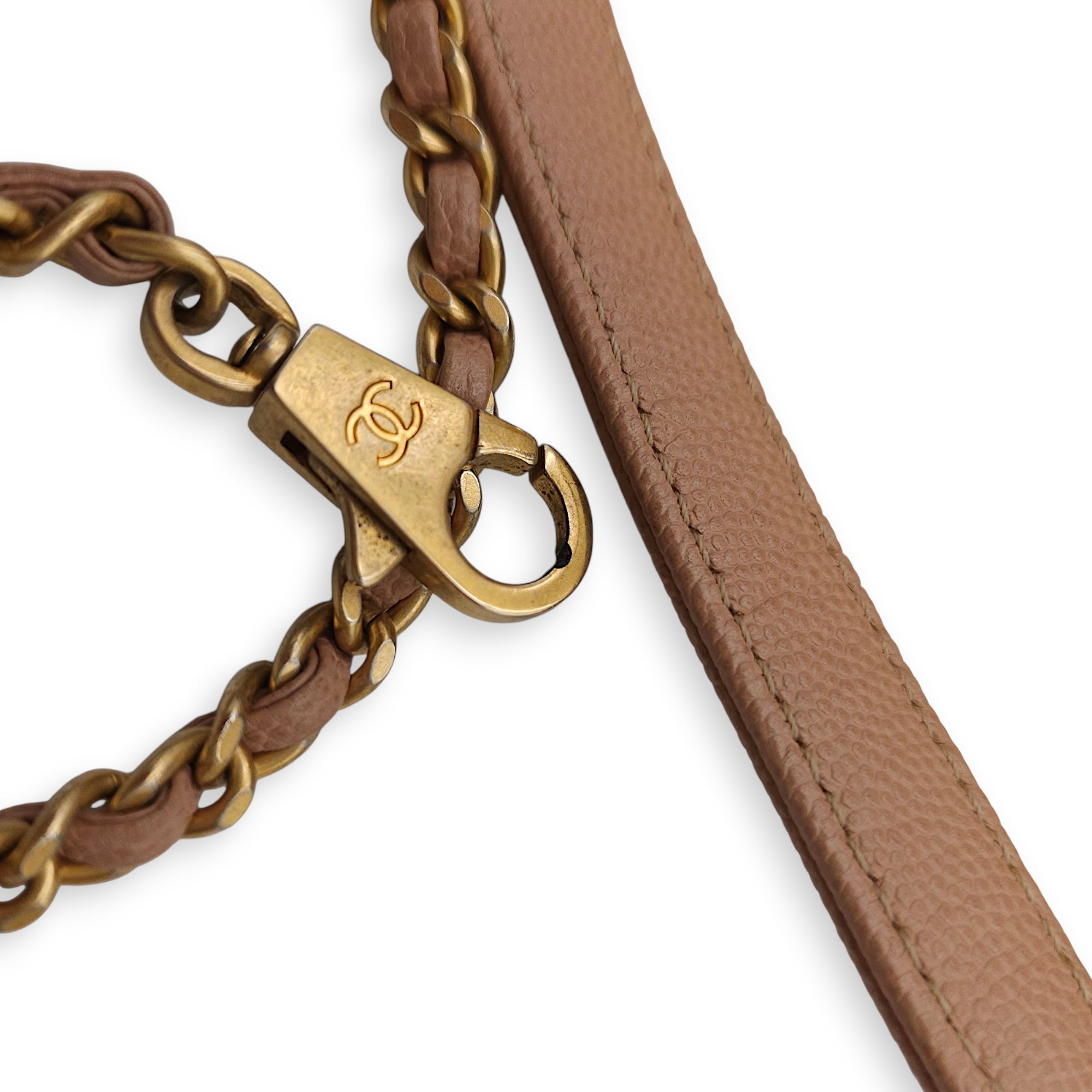 Quilted Coco Handle Small Beige Shoulder Bag in Caviar Leather, Gold hardware