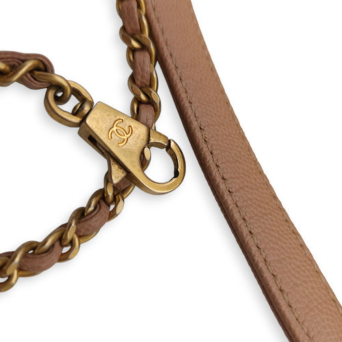 Quilted Coco Handle Small Beige Shoulder Bag in Caviar Leather, Gold hardware