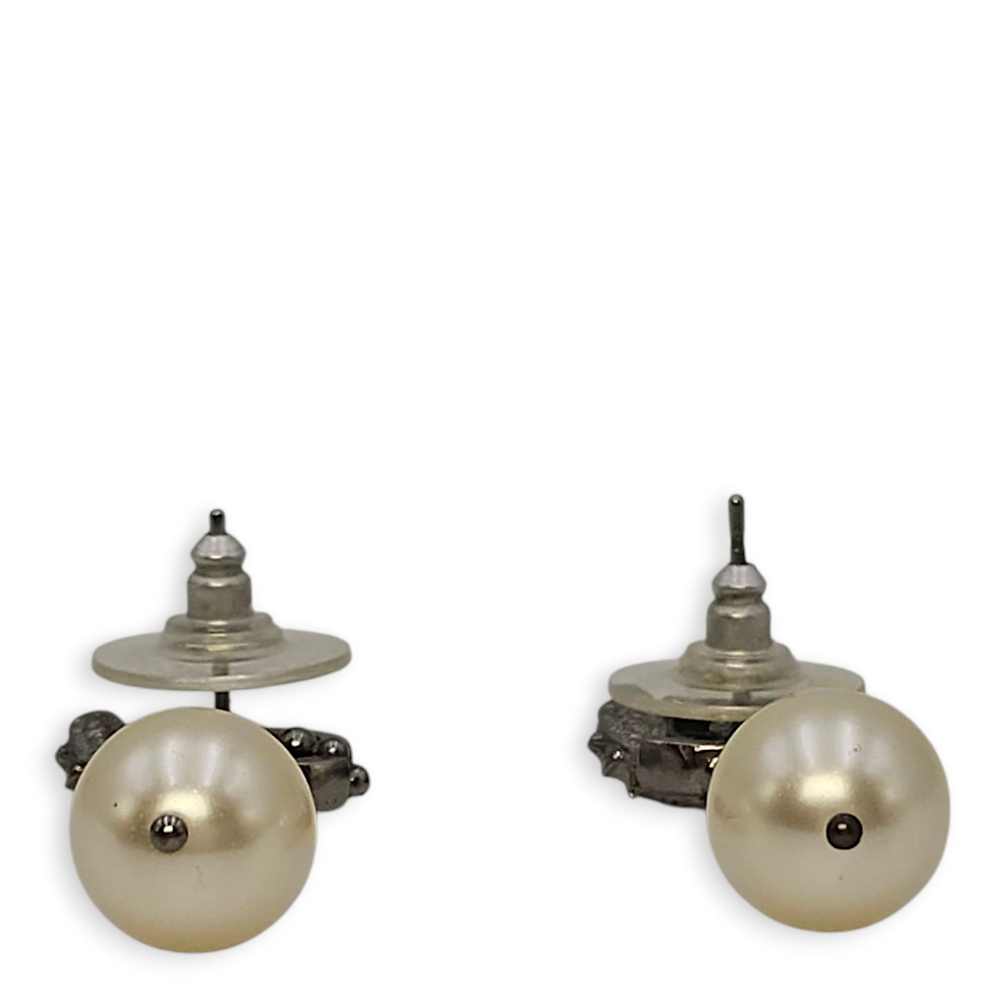 CC Logo with Pearls Black Dangling Earrings, Gunmetal hardware