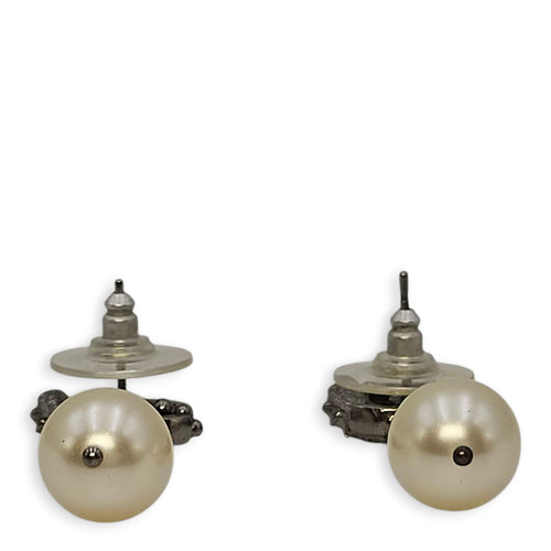 CC Logo with Pearls Black Dangling Earrings, Gunmetal hardware