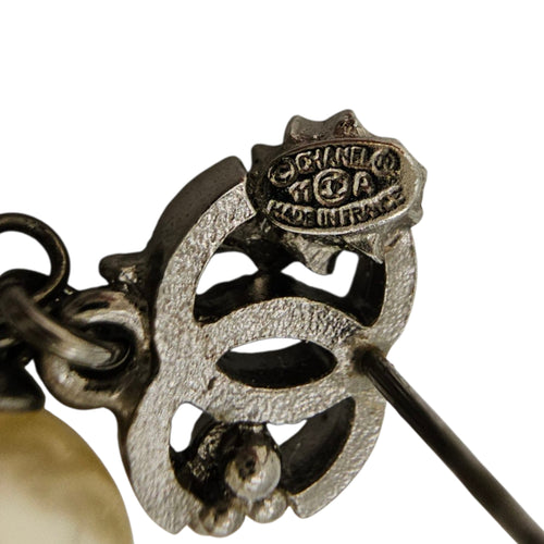 CC Logo with Pearls Black Dangling Earrings, Gunmetal hardware