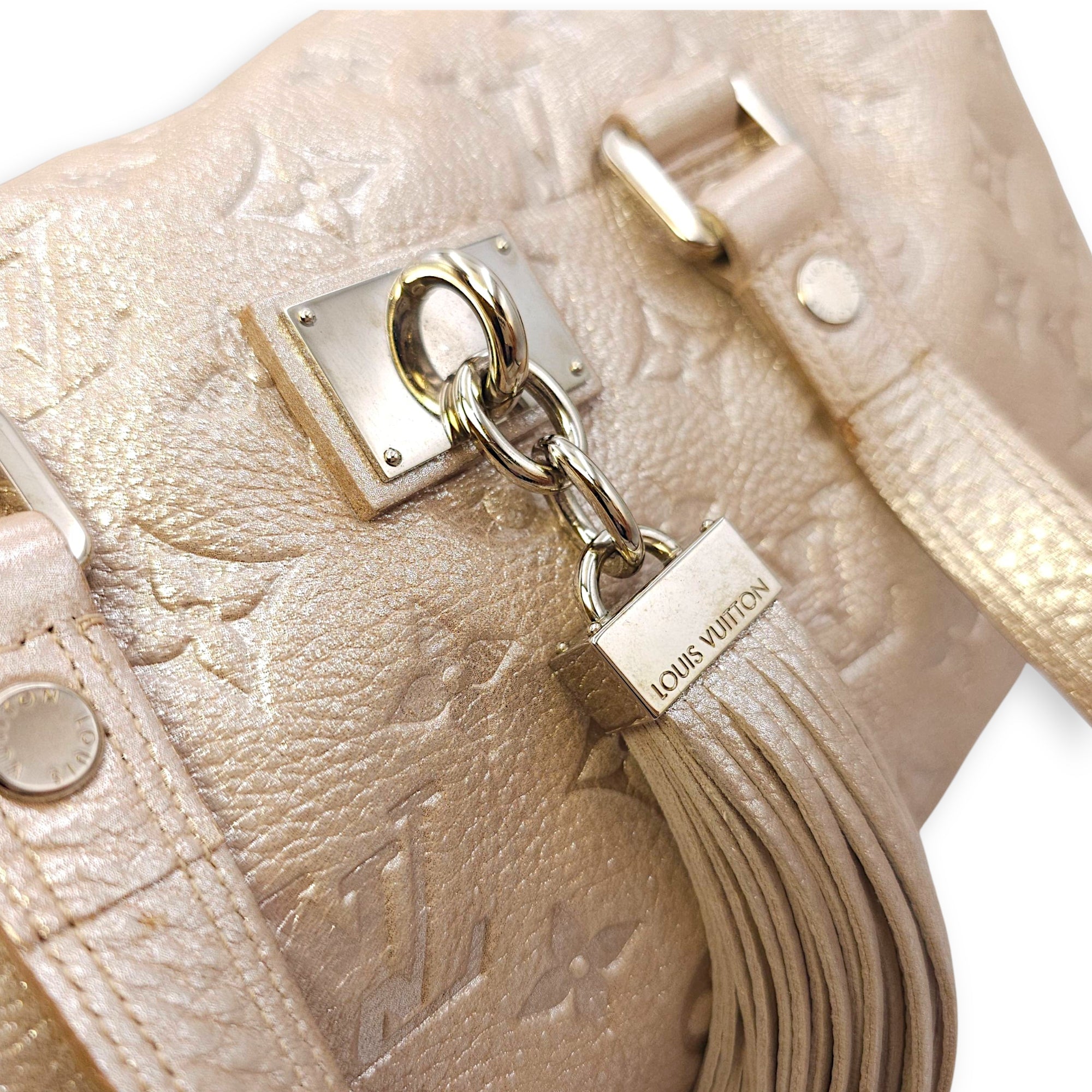 Monogram Shimmer Leather Limited Edition Pink Top Handle Bag , Silver hardware