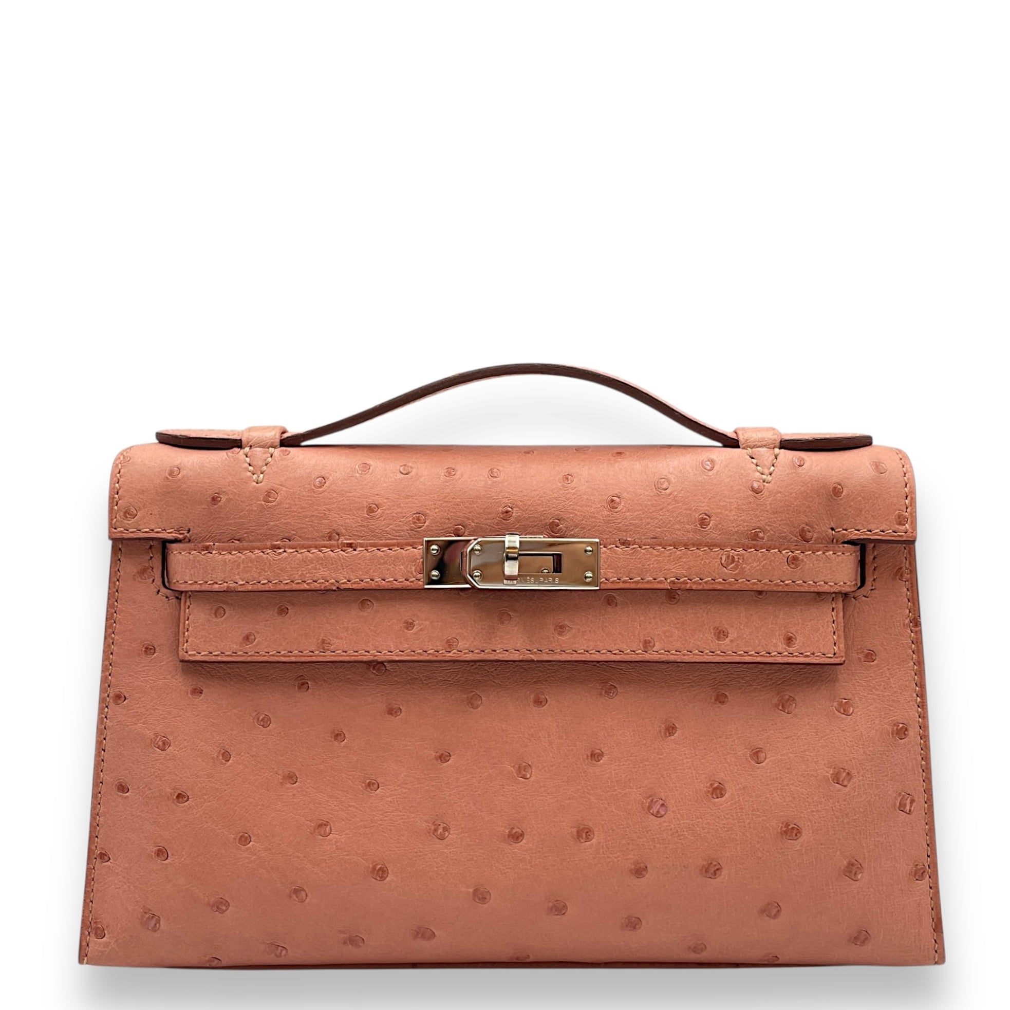Kelly Pochette Terre Cuite in Ostrich, Palladium hardware