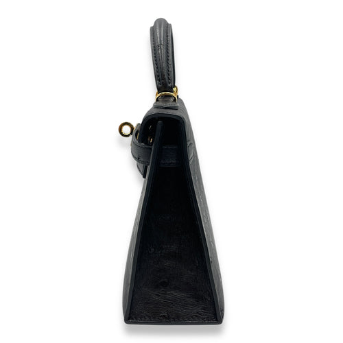 Sellier Kelly 20 Black in Ostrich, Gold hardware