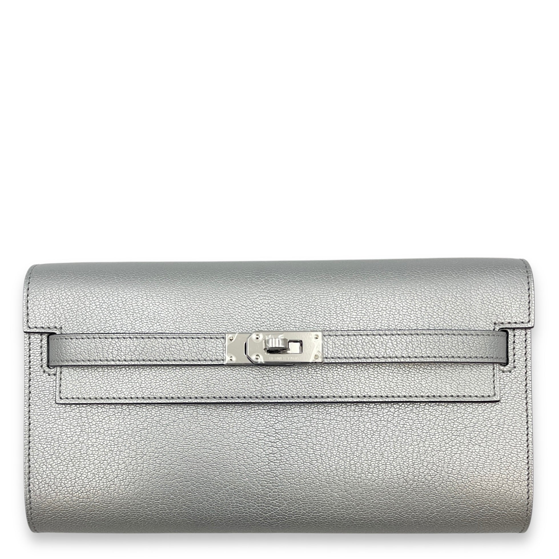 Kelly To Go Argent Crossbody Bag in Chevre Chamkilight, Palladium hardware