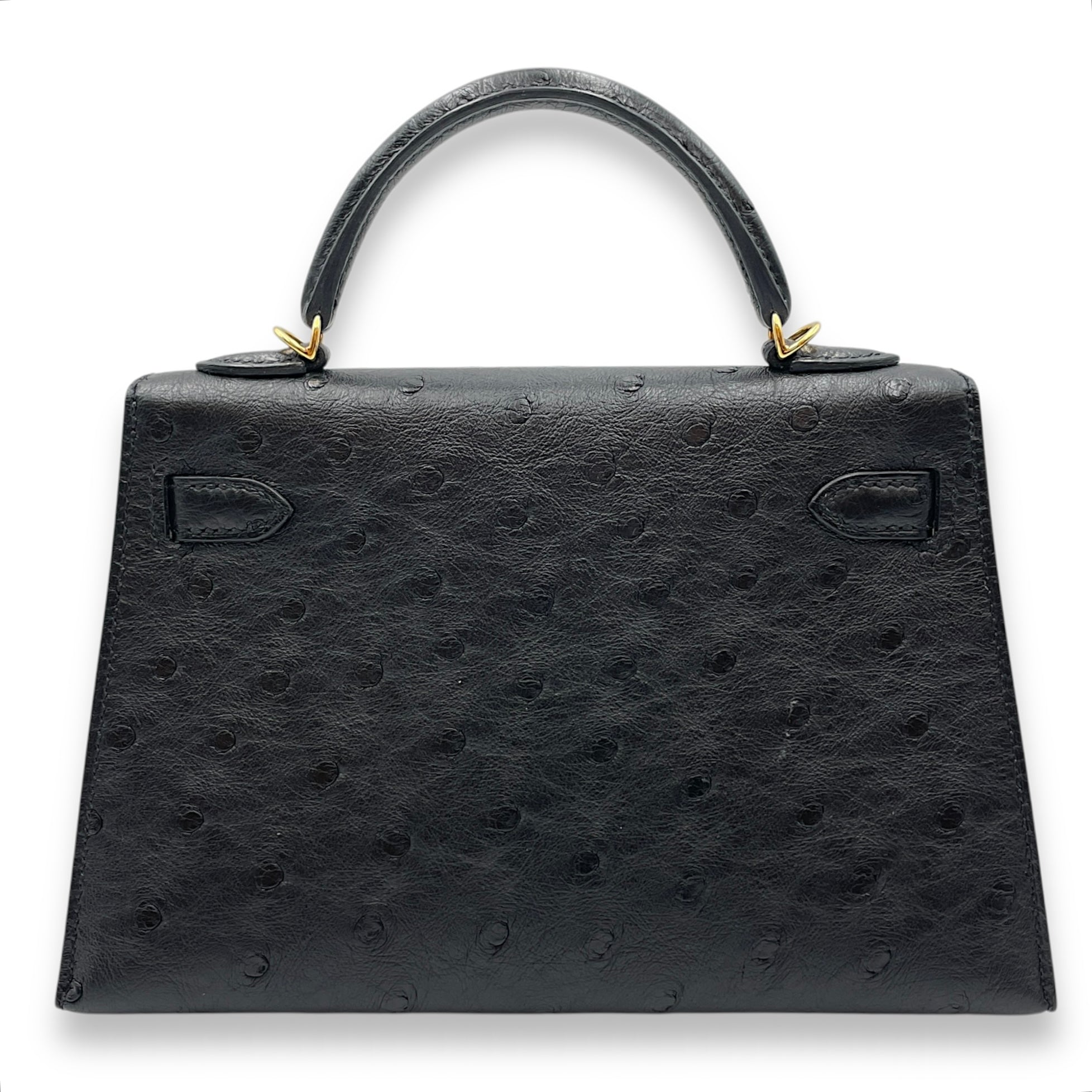 Sellier Kelly 20 Black in Ostrich, Gold hardware