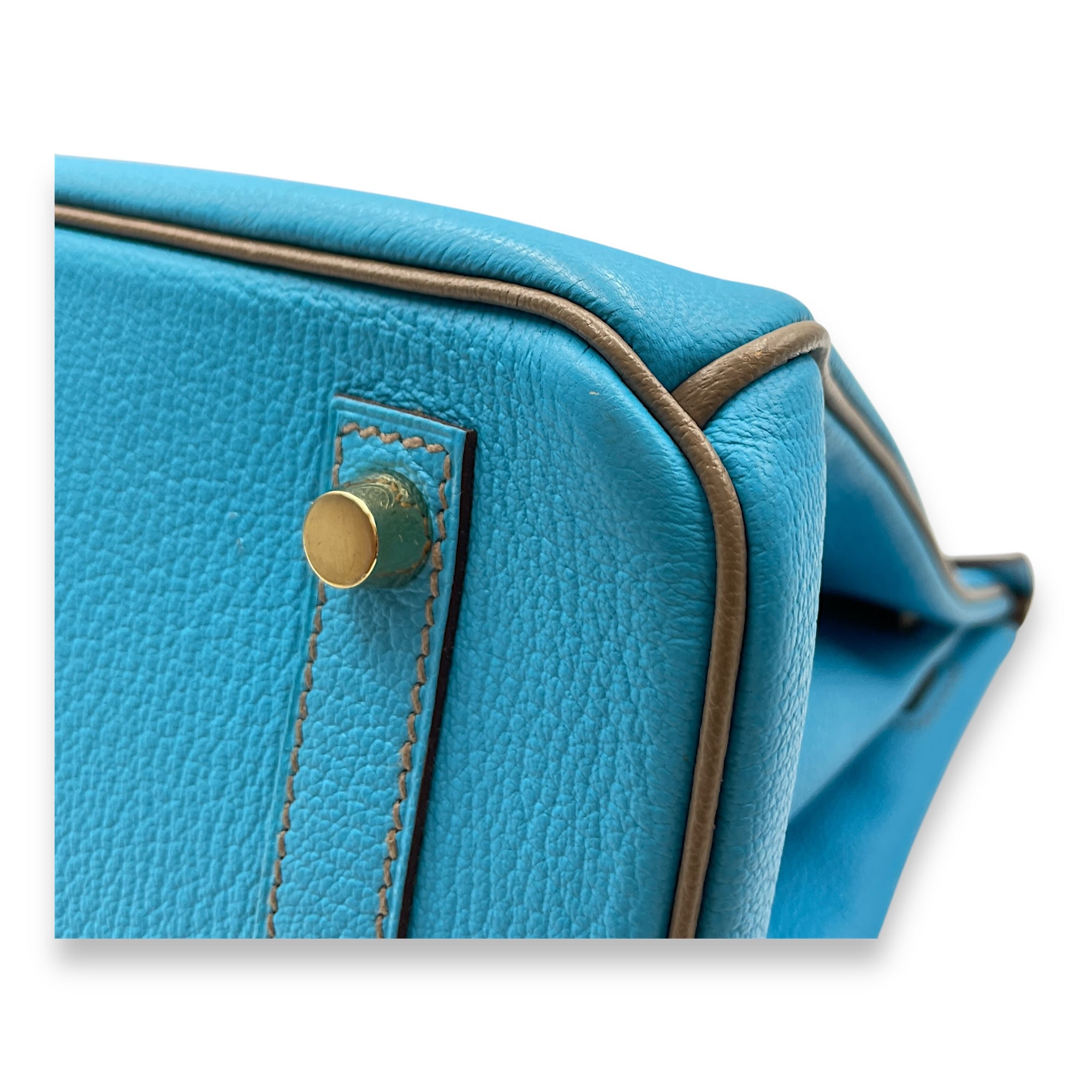 HSS Birkin 30 Blue Azteque/Gris Tourterelle in Chevre Mysore, Gold hardware