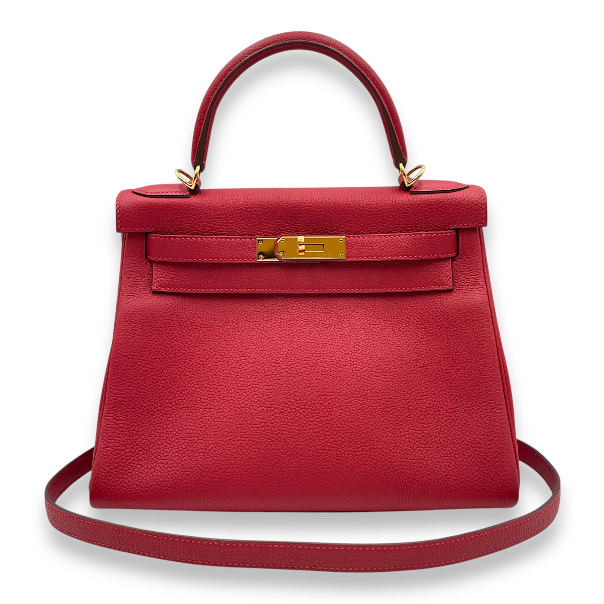 Kelly 28 Rouge Vif in Togo, Gold hardware