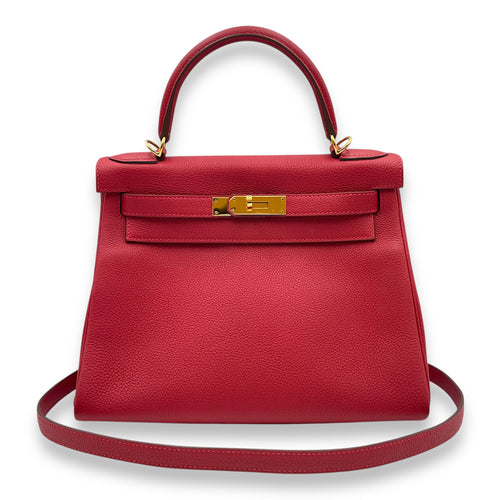 Kelly 28 Rouge Vif in Togo, Gold hardware