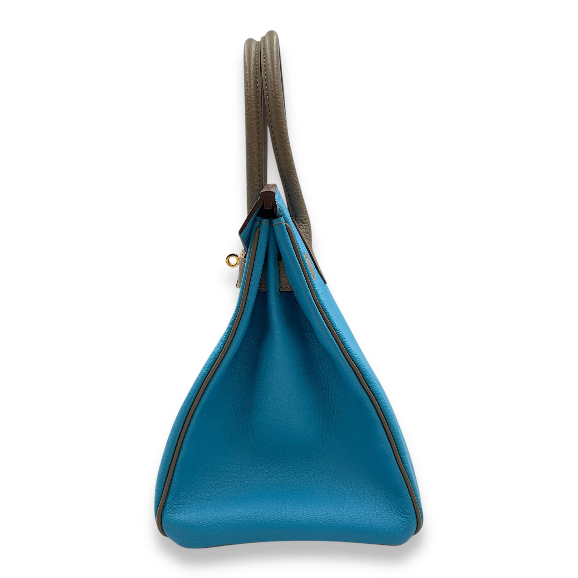 HSS Birkin 30 Blue Azteque/Gris Tourterelle in Chevre Mysore, Gold hardware