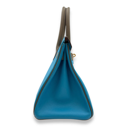 HSS Birkin 30 Blue Azteque/Gris Tourterelle in Chevre Mysore, Gold hardware
