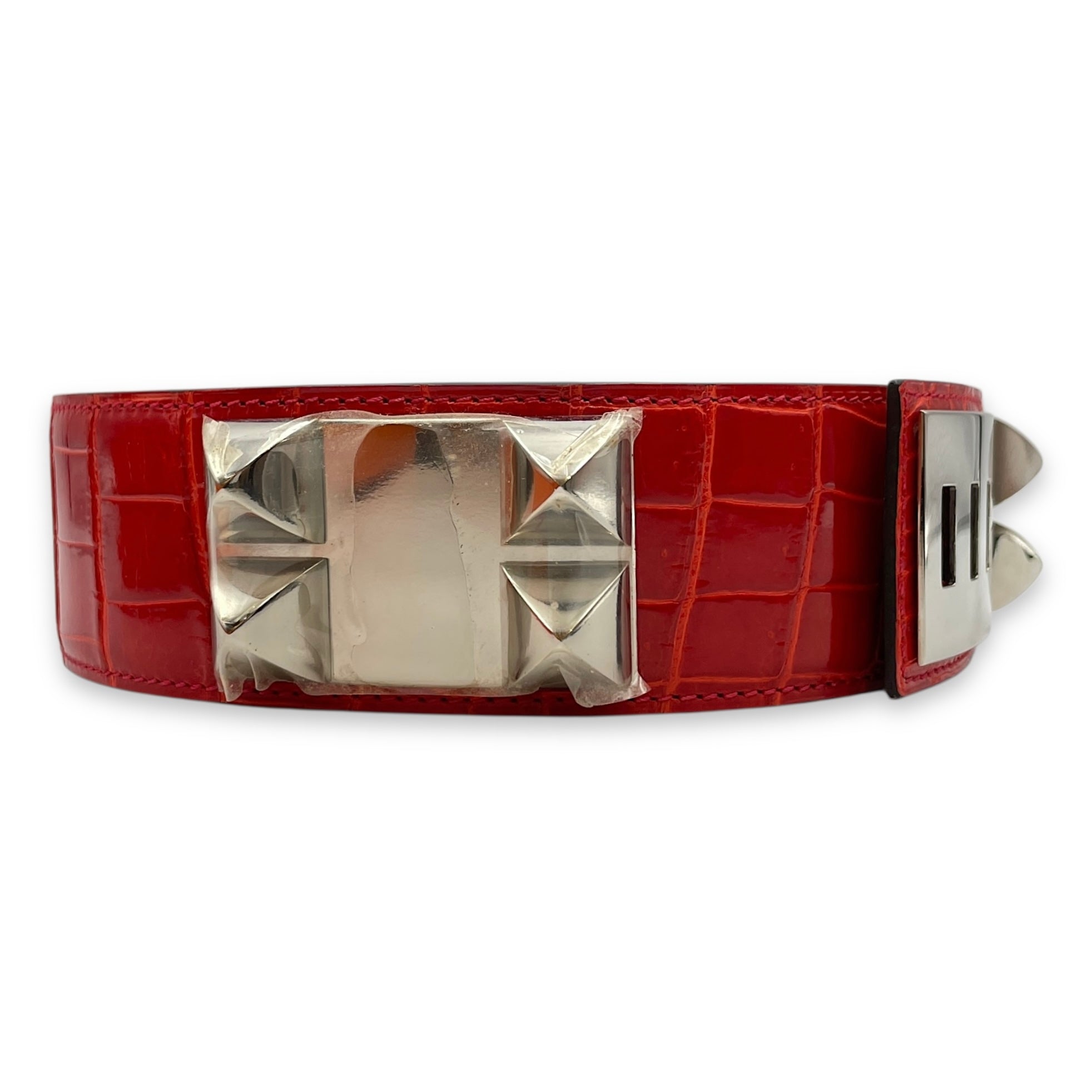 CDC Geranium Belt in Shiny Alligator, Palladium hardware