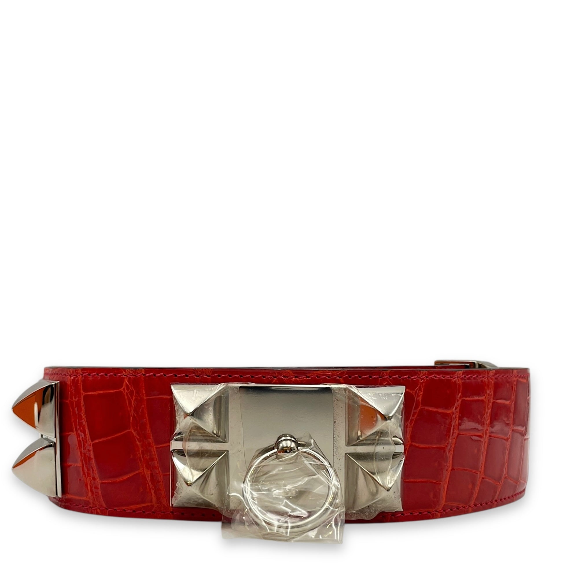 CDC Geranium Belt in Shiny Alligator, Palladium hardware