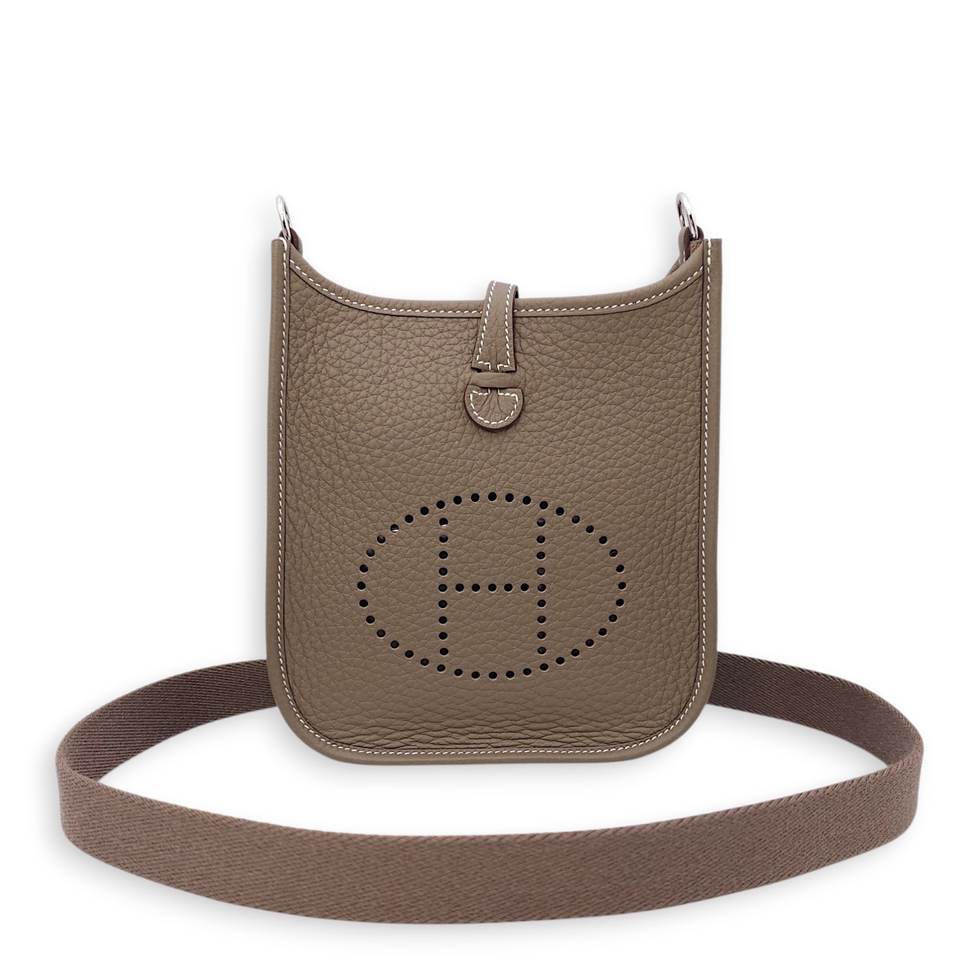Evelyne (Short Strap) Mini Etoupe in Clemence, Palladium hardware