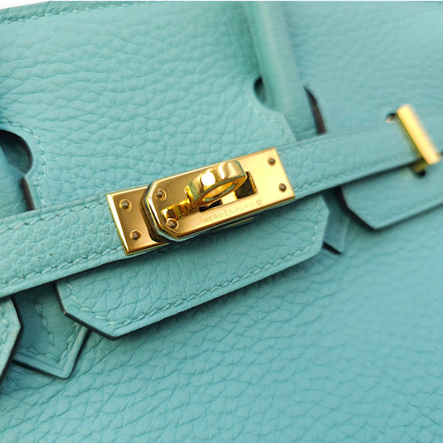 Birkin 25 Blue Atoll in Togo, Gold hardware