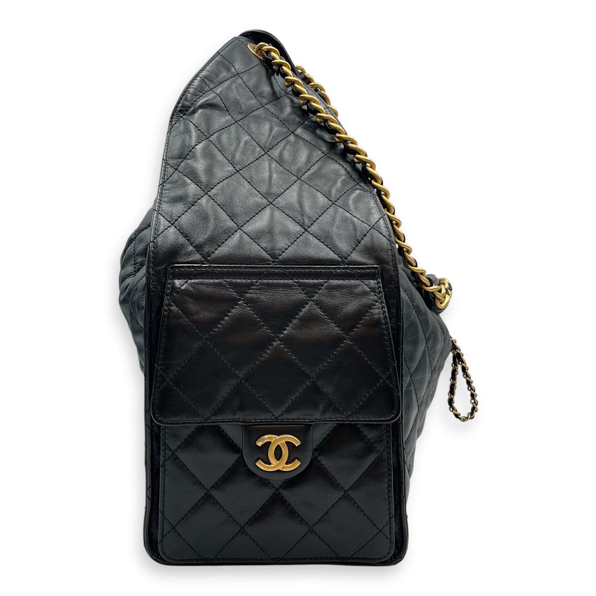 C25 Medium Black Shoulder Bag in Calfskin, Gold hardware