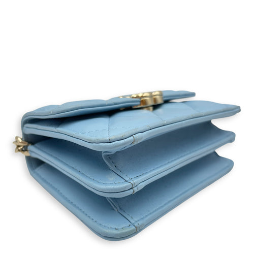 Coco Enamel Top Handle Mini Sky Blue Crossbody Bag in Lambskin, Gold hardware