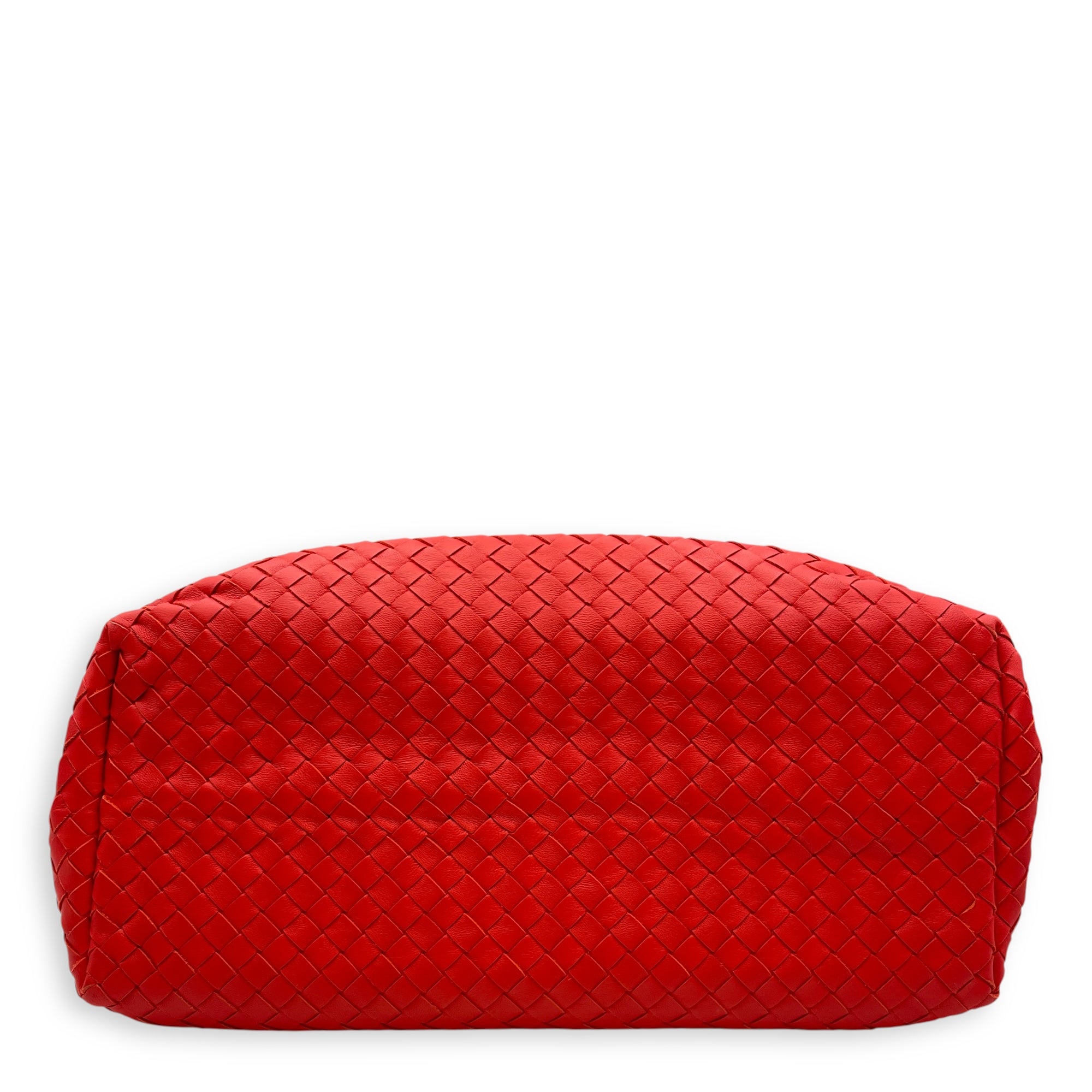 Intrecciato Garda Large Orange-Red Shoulder Bag in Nappa Leather, Ruthenium hardware