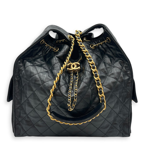 C25 Medium Black Shoulder Bag in Calfskin, Gold hardware