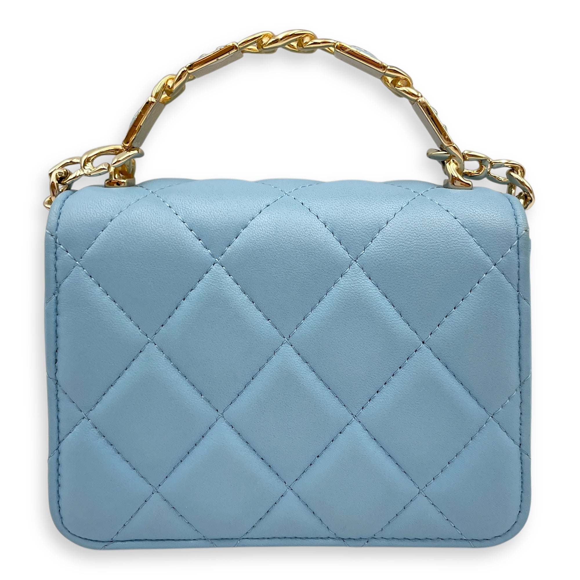 Coco Enamel Top Handle Mini Sky Blue Crossbody Bag in Lambskin, Gold hardware