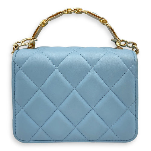 Coco Enamel Top Handle Mini Sky Blue Crossbody Bag in Lambskin, Gold hardware