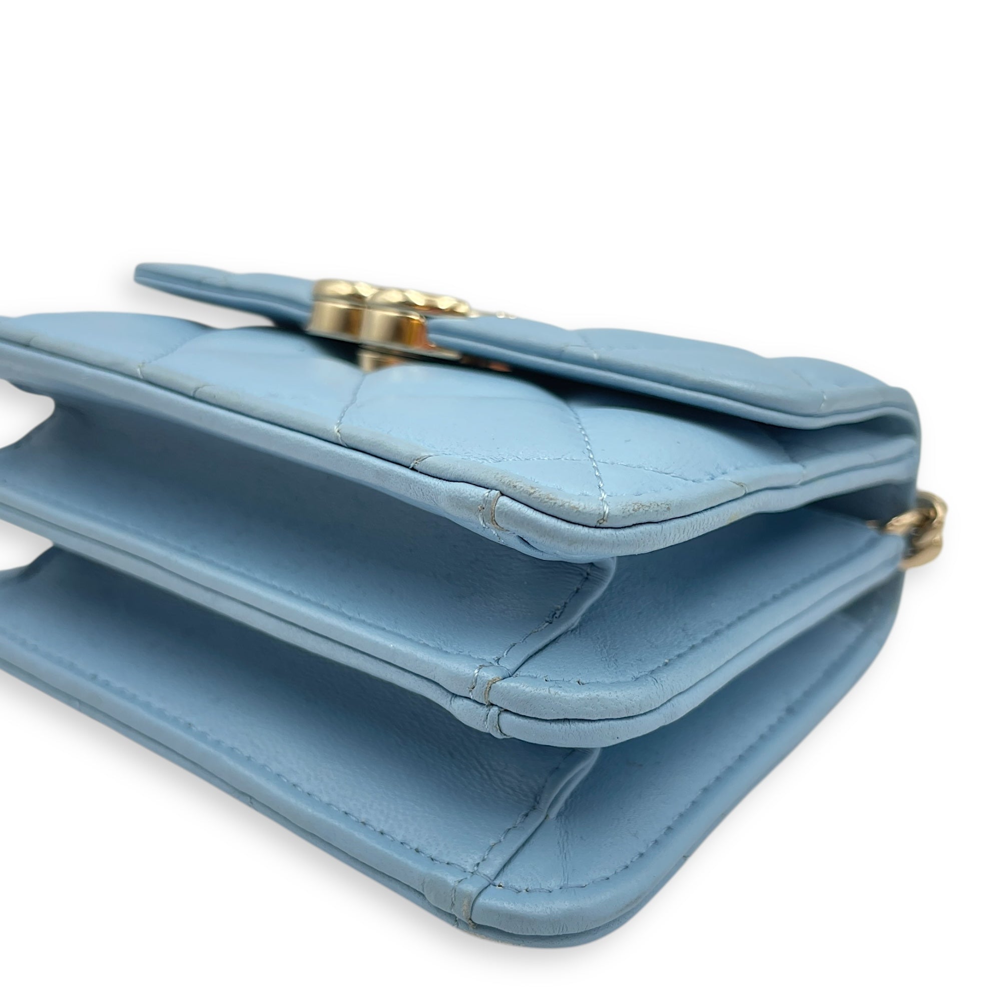 Coco Enamel Top Handle Mini Sky Blue Crossbody Bag in Lambskin, Gold hardware