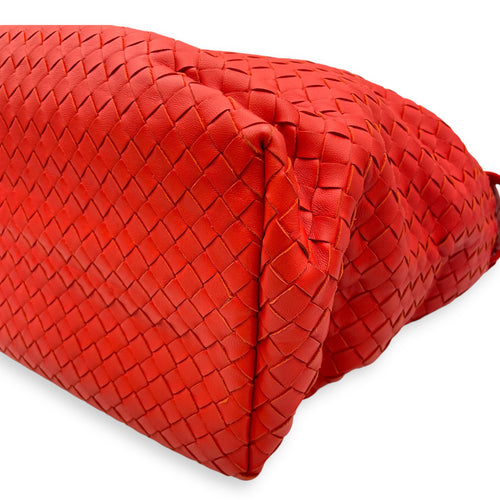 Intrecciato Garda Large Orange-Red Shoulder Bag in Nappa Leather, Ruthenium hardware
