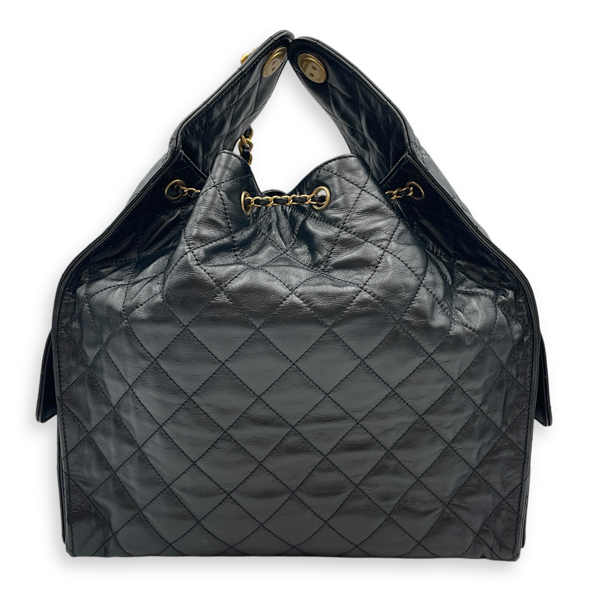 C25 Medium Black Shoulder Bag in Calfskin, Gold hardware