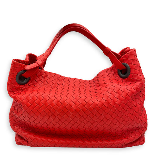 Intrecciato Garda Large Orange-Red Shoulder Bag in Nappa Leather, Ruthenium hardware
