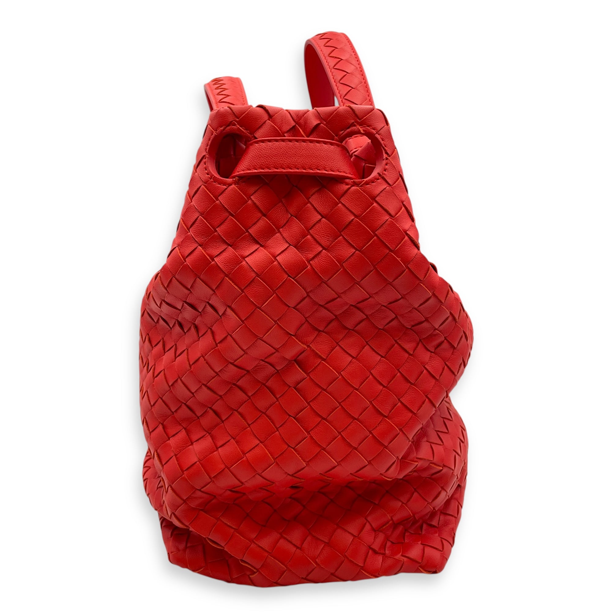 Intrecciato Garda Large Orange-Red Shoulder Bag in Nappa Leather, Ruthenium hardware