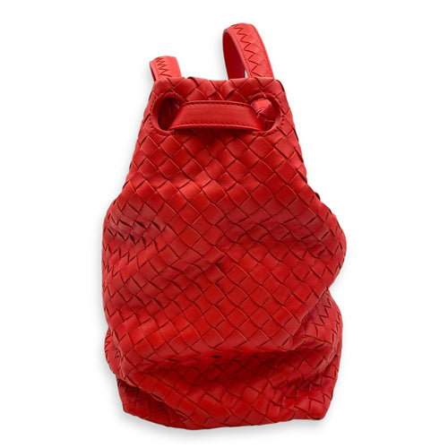 Intrecciato Garda Large Orange-Red Shoulder Bag in Nappa Leather, Ruthenium hardware