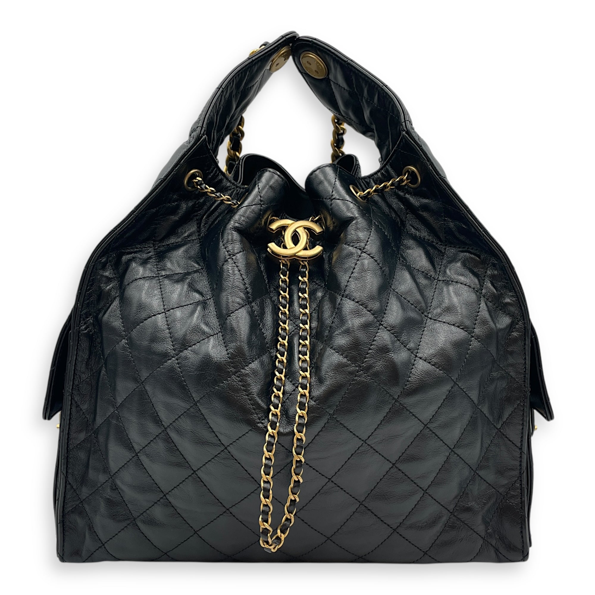C25 Medium Black Shoulder Bag in Calfskin, Gold hardware