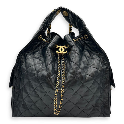 C25 Medium Black Shoulder Bag in Calfskin, Gold hardware