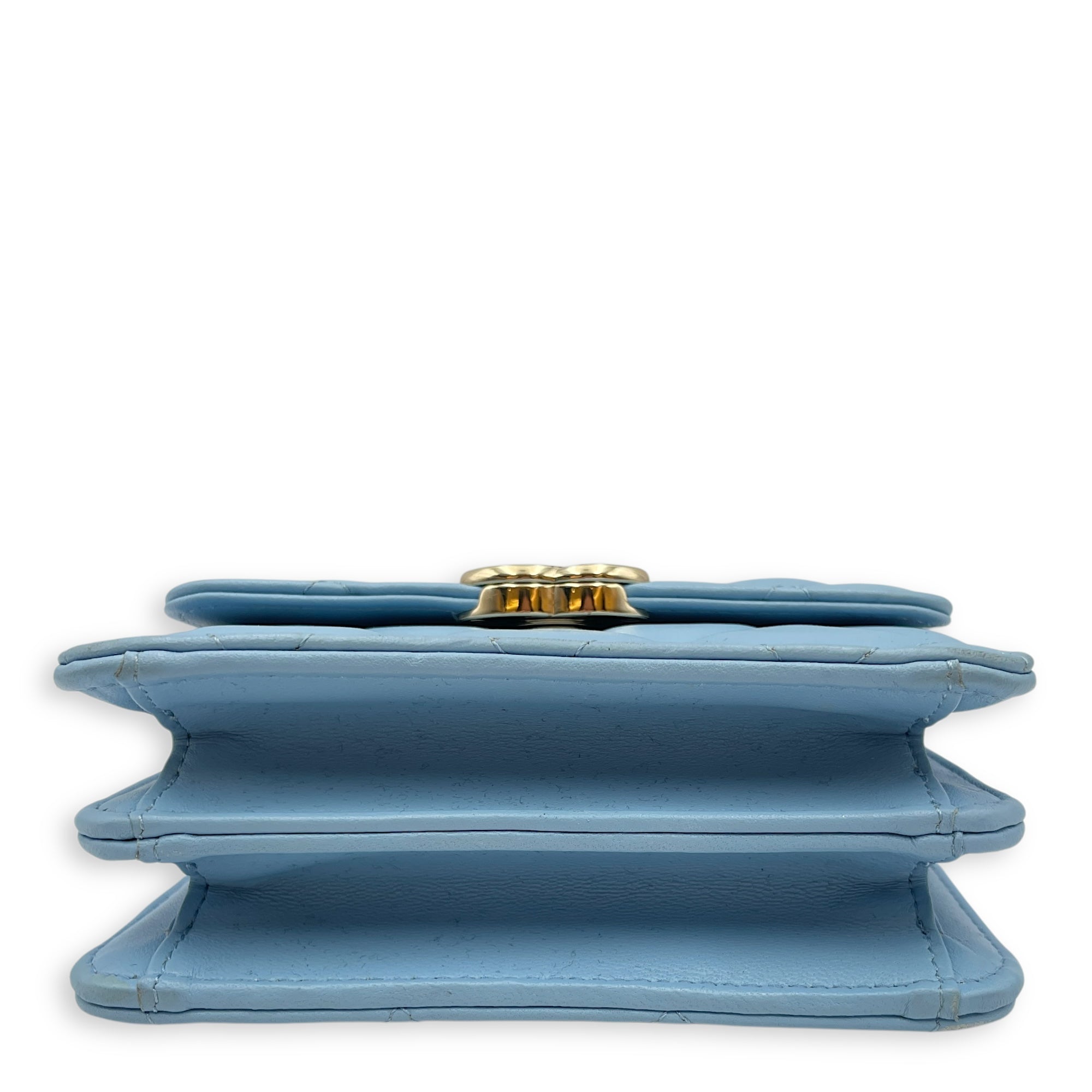 Coco Enamel Top Handle Mini Sky Blue Crossbody Bag in Lambskin, Gold hardware