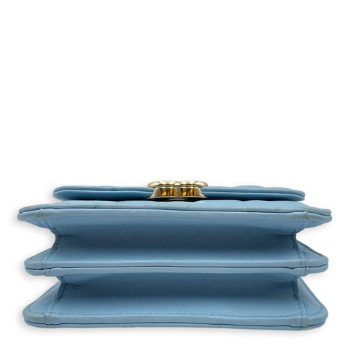 Coco Enamel Top Handle Mini Sky Blue Crossbody Bag in Lambskin, Gold hardware