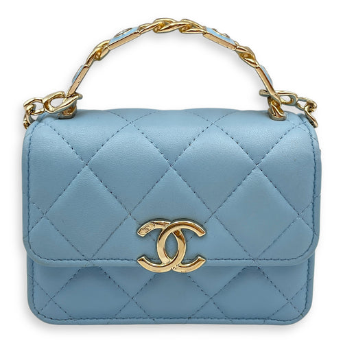 Coco Enamel Top Handle Mini Sky Blue Crossbody Bag in Lambskin, Gold hardware