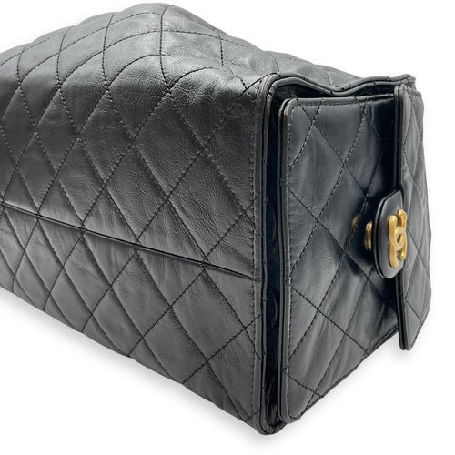C25 Medium Black Shoulder Bag in Calfskin, Gold hardware