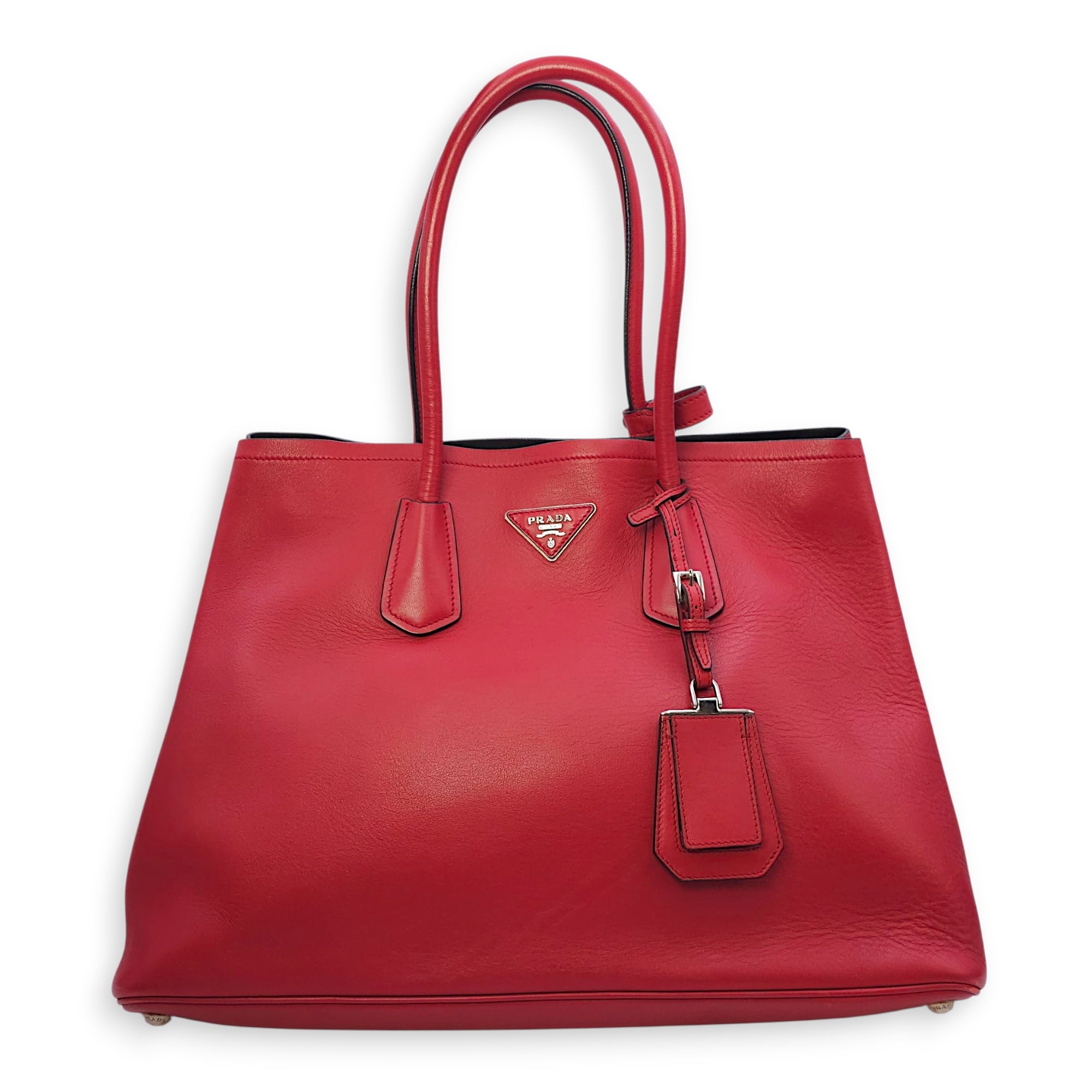 City Double Red Top Handle Bag in Calfskin, Silver hardware