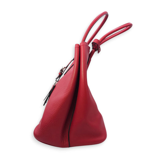 City Double Red Top Handle Bag in Calfskin, Silver hardware