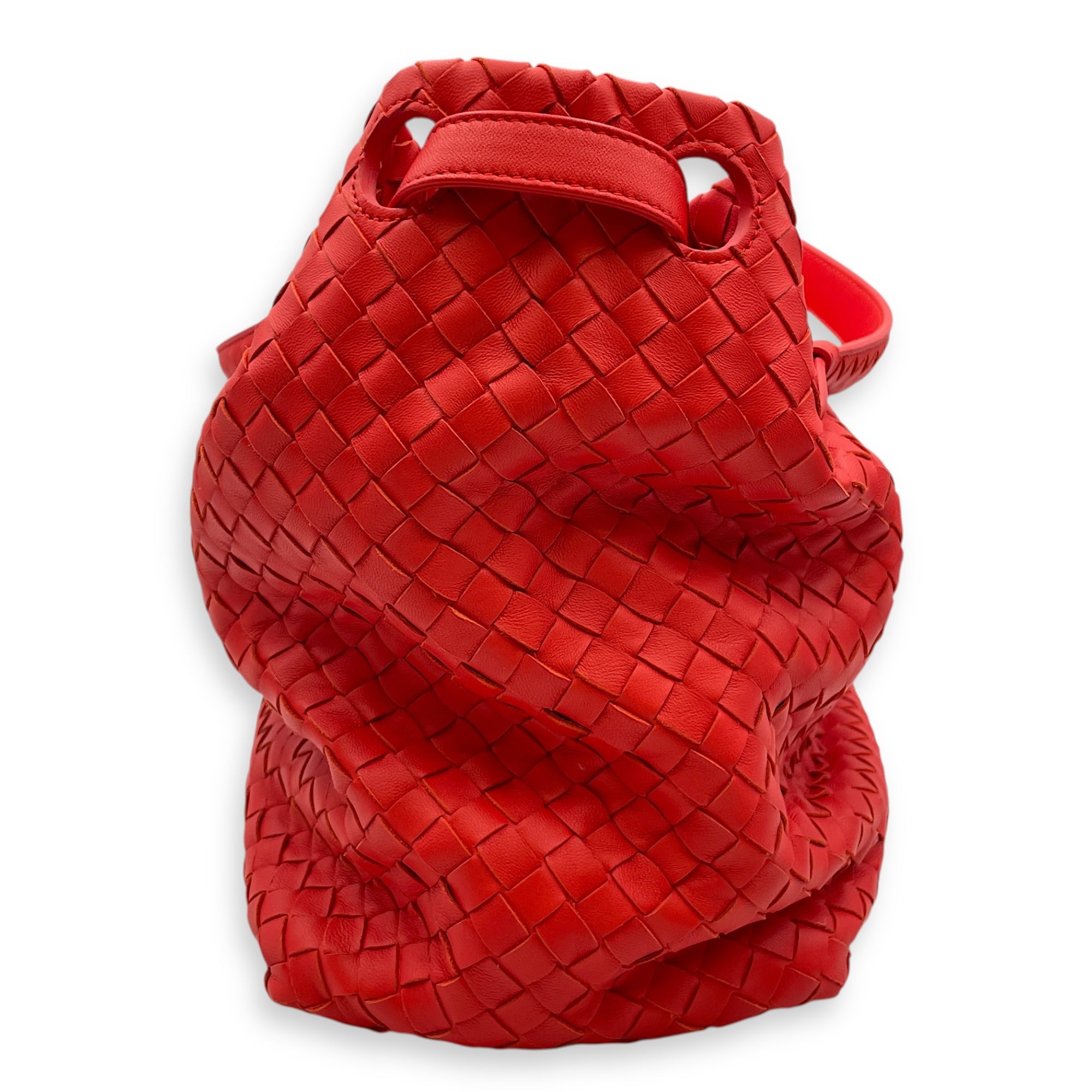Intrecciato Garda Large Orange-Red Shoulder Bag in Nappa Leather, Ruthenium hardware