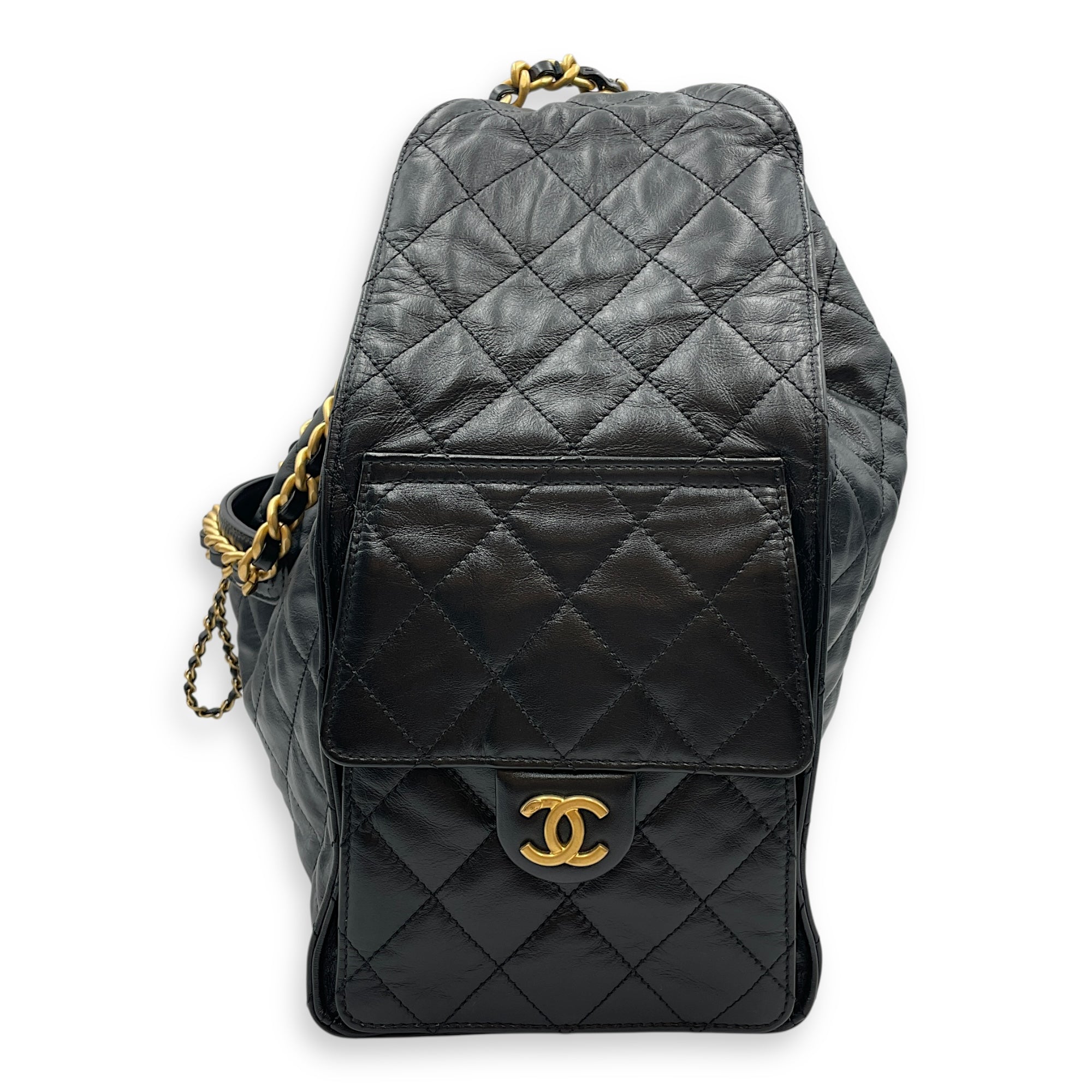 C25 Medium Black Shoulder Bag in Calfskin, Gold hardware