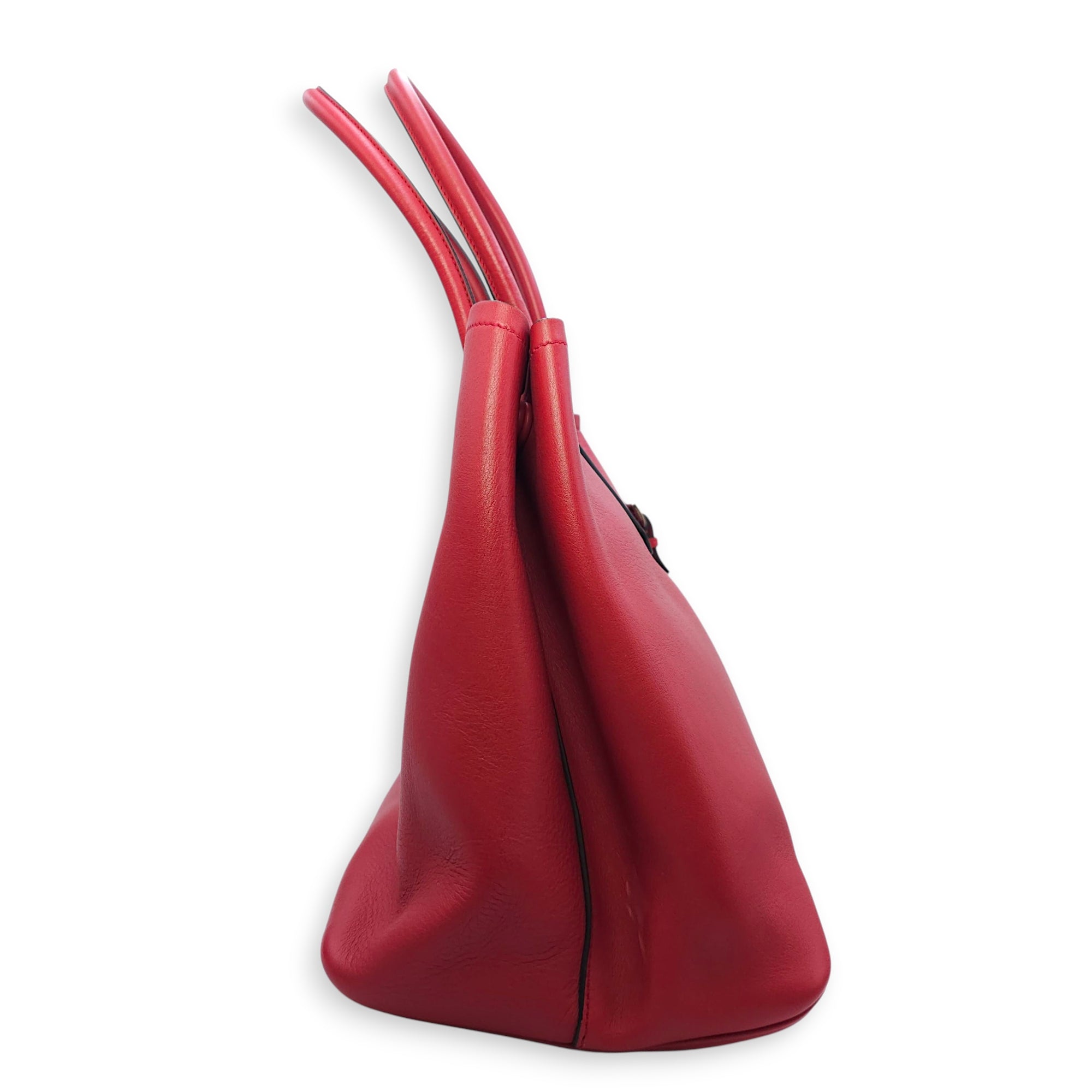 City Double Red Top Handle Bag in Calfskin, Silver hardware