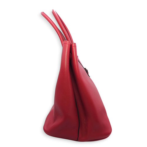 City Double Red Top Handle Bag in Calfskin, Silver hardware