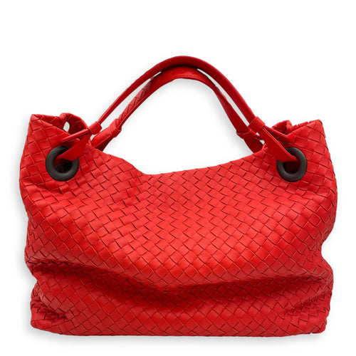 Intrecciato Garda Large Orange-Red Shoulder Bag in Nappa Leather, Ruthenium hardware