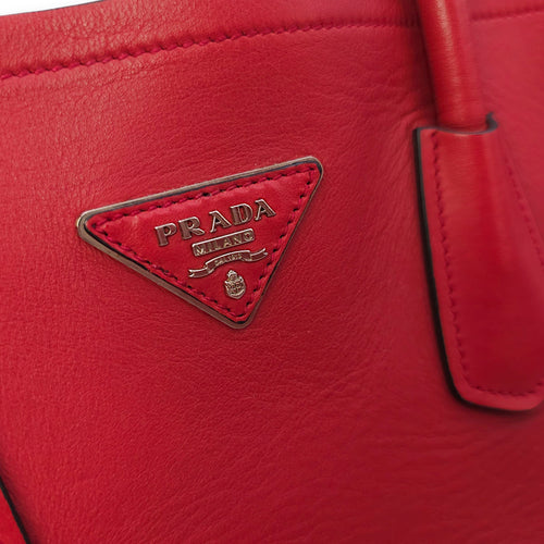 City Double Red Top Handle Bag in Calfskin, Silver hardware