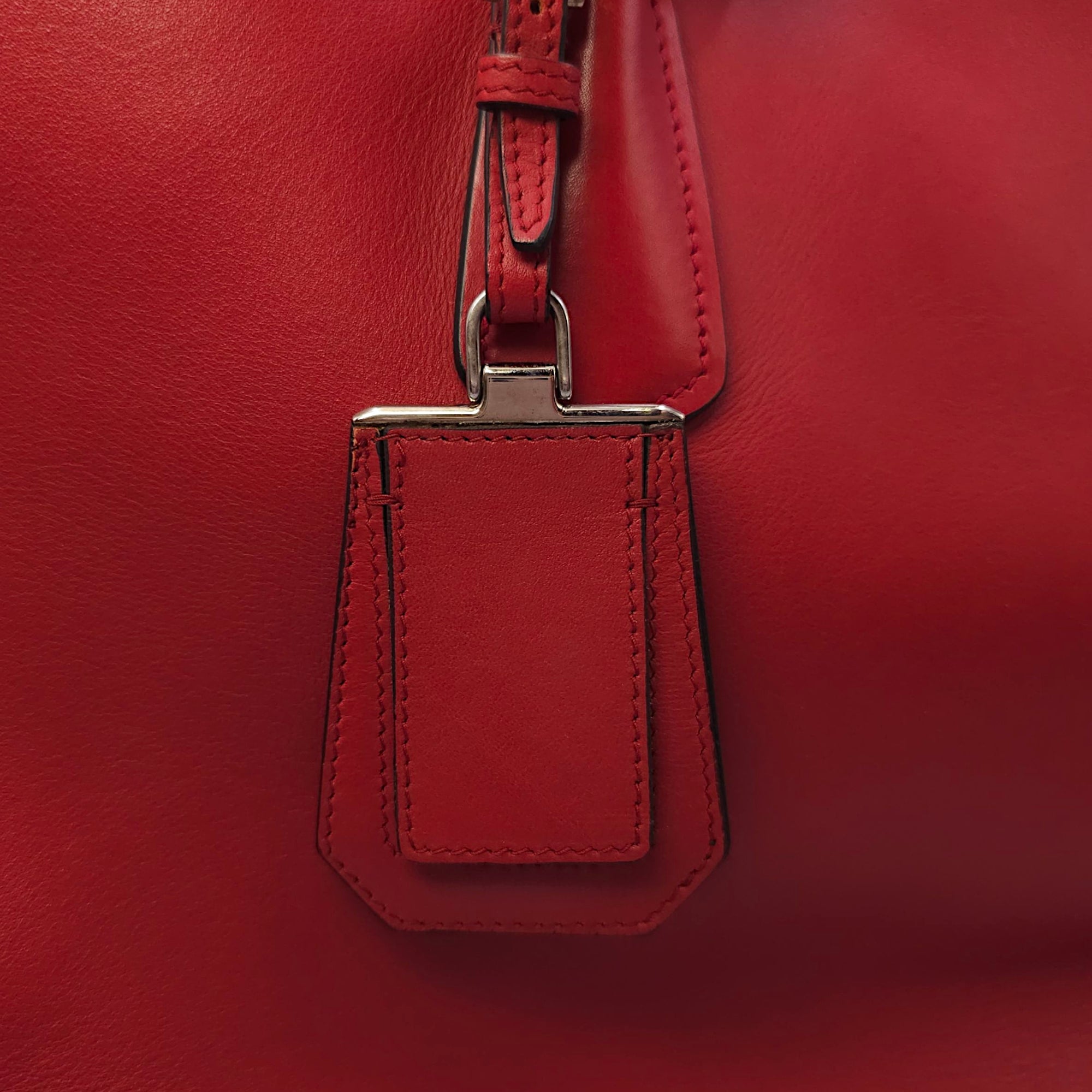 City Double Red Top Handle Bag in Calfskin, Silver hardware
