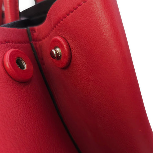 City Double Red Top Handle Bag in Calfskin, Silver hardware