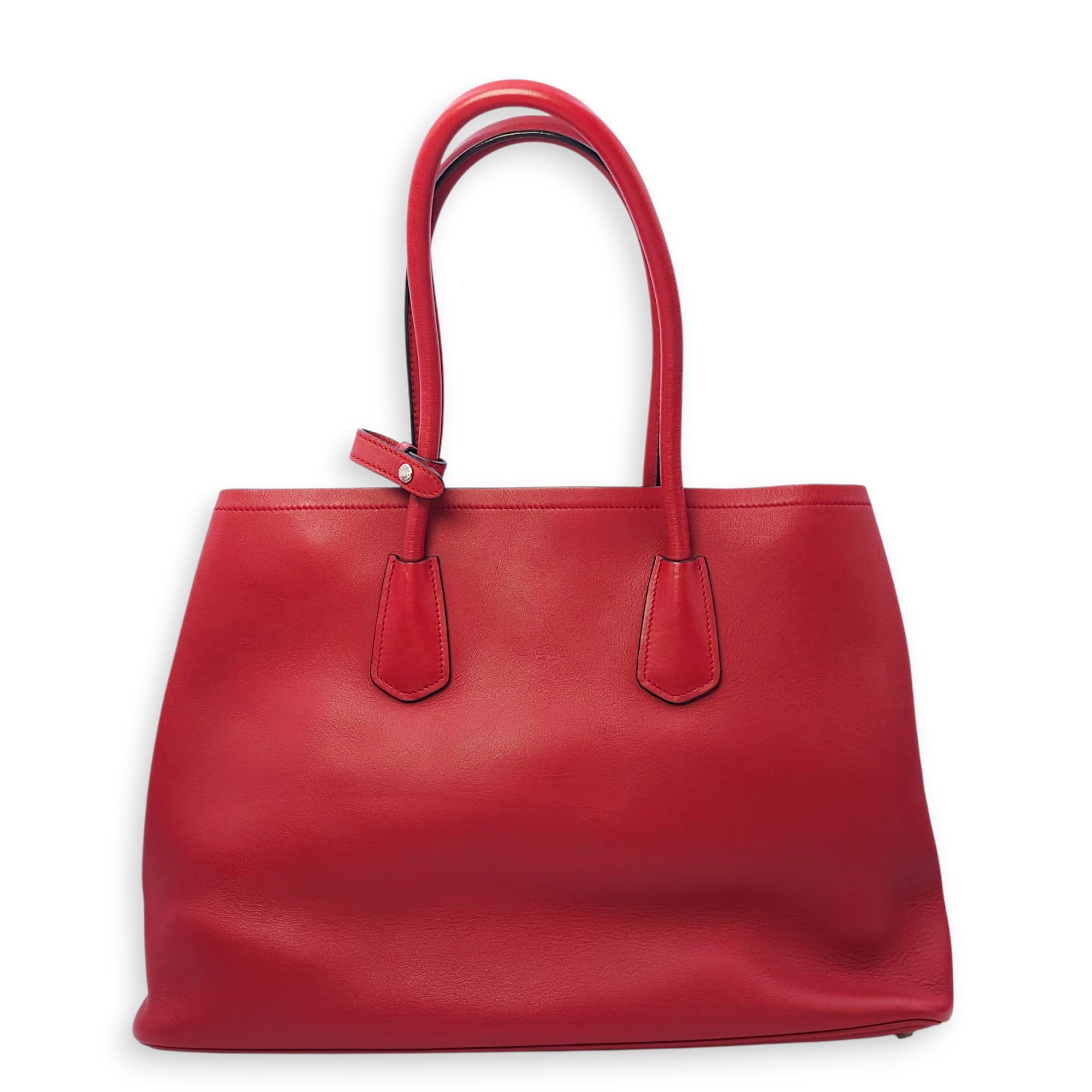 City Double Red Top Handle Bag in Calfskin, Silver hardware