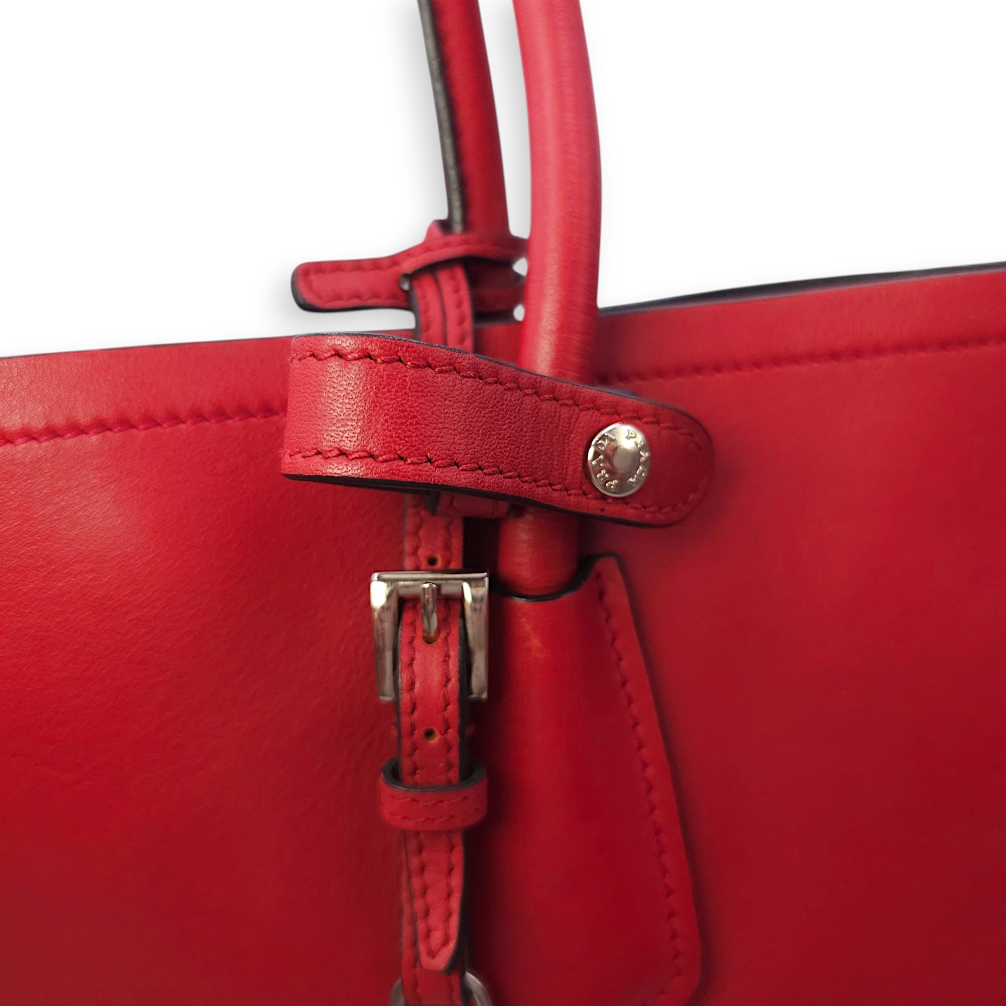 City Double Red Top Handle Bag in Calfskin, Silver hardware