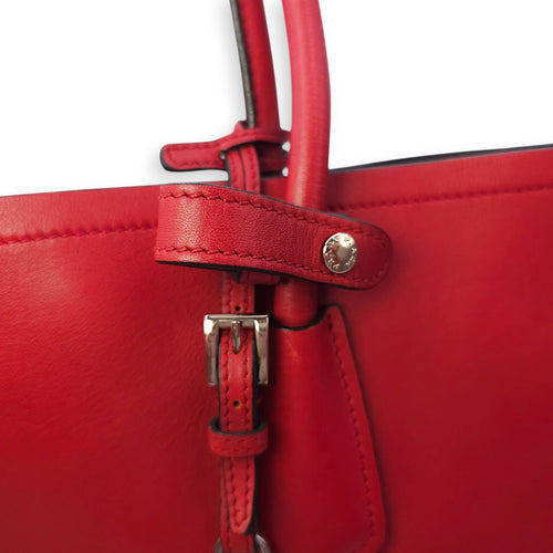 City Double Red Top Handle Bag in Calfskin, Silver hardware